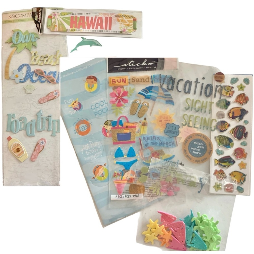 Assorted Beach & Pool Themed Scrapbooking Stickers & Paper Craft Embellishments